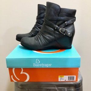 Bare Traps Quim Black Faux Leather Hidden Wedge Ankle Boots 7M
